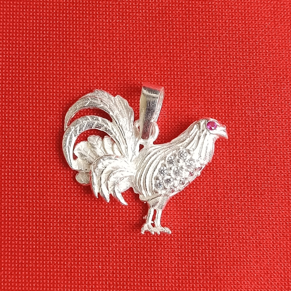 925 Sterling Silver Rooster Charm Pendant Cubic‎ zircon
